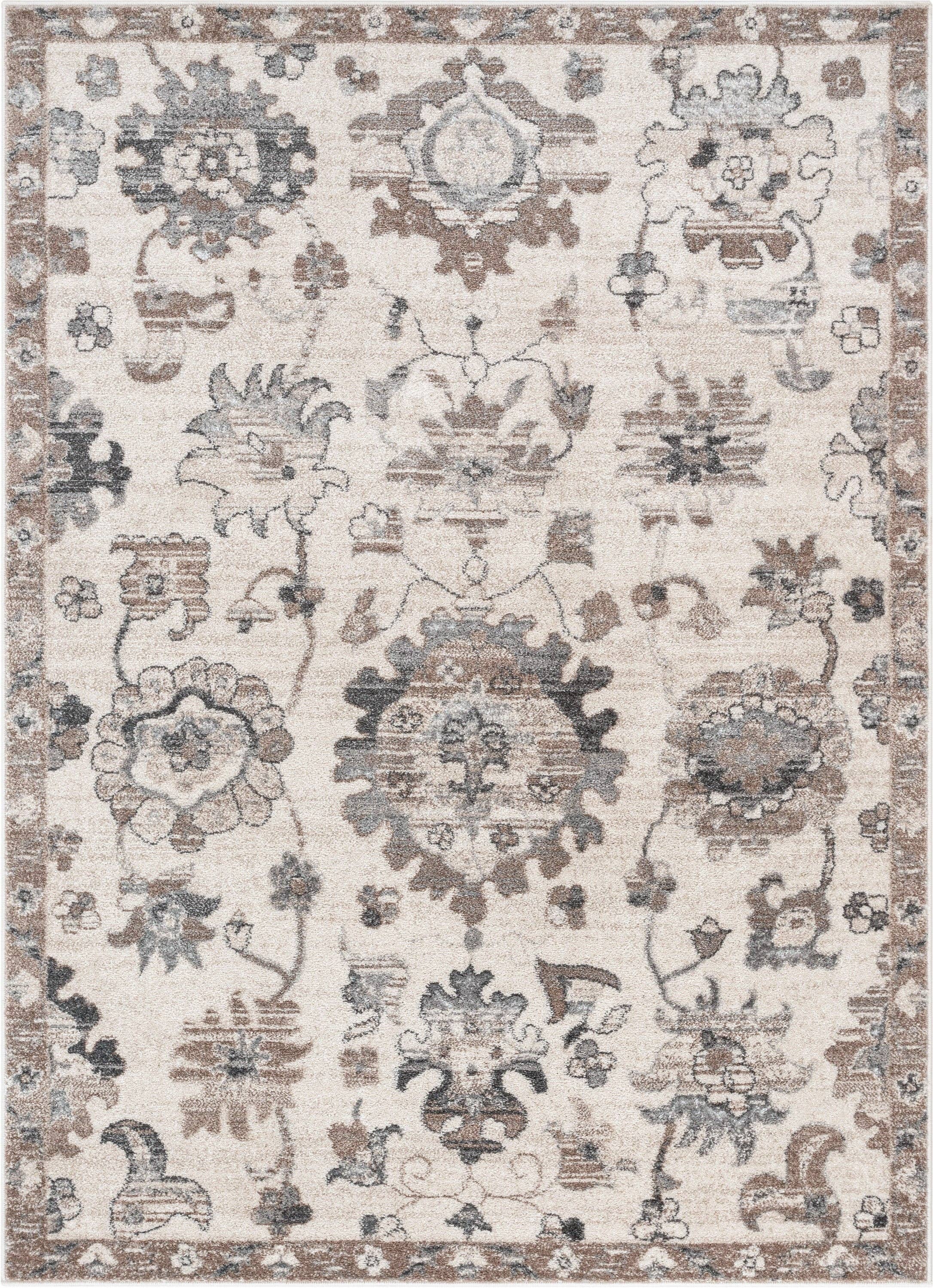 Selma Oriental Floral Pattern Ivory Vintage Rug: 5'3" x 7'3"