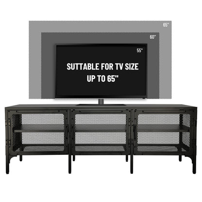 Metal TV Stand Entertainment Center Cabinet TV Console Table with 3 Metal Mesh Doors 2-Tier Storage Shelves for Living Room Frosted Black