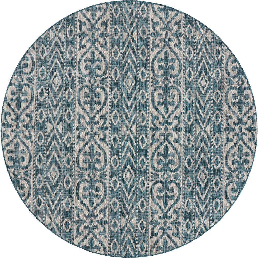 Sylvestra Geometric Blue/Green Indoor/Outdoor Area Rug: Ivory/Teal / 5' x 8'