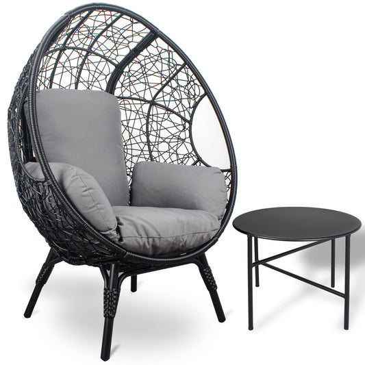 Patio PE Wicker Egg Chair Model 3 with Black Color Rattan Grey Cushion and Side Table