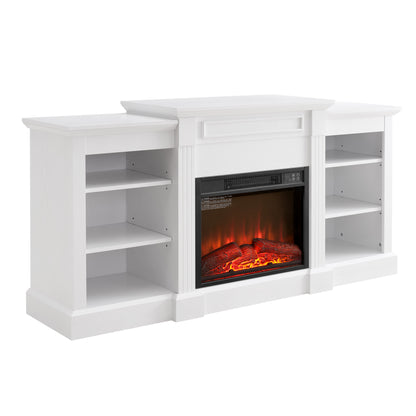 Media Console Table with Large Storage Cabinet, with 23" Fireplace Insert, for TV Up to 70'', Modern TV Media Entertaionment Stand, White, 65.75"W*17"D*32.48"H