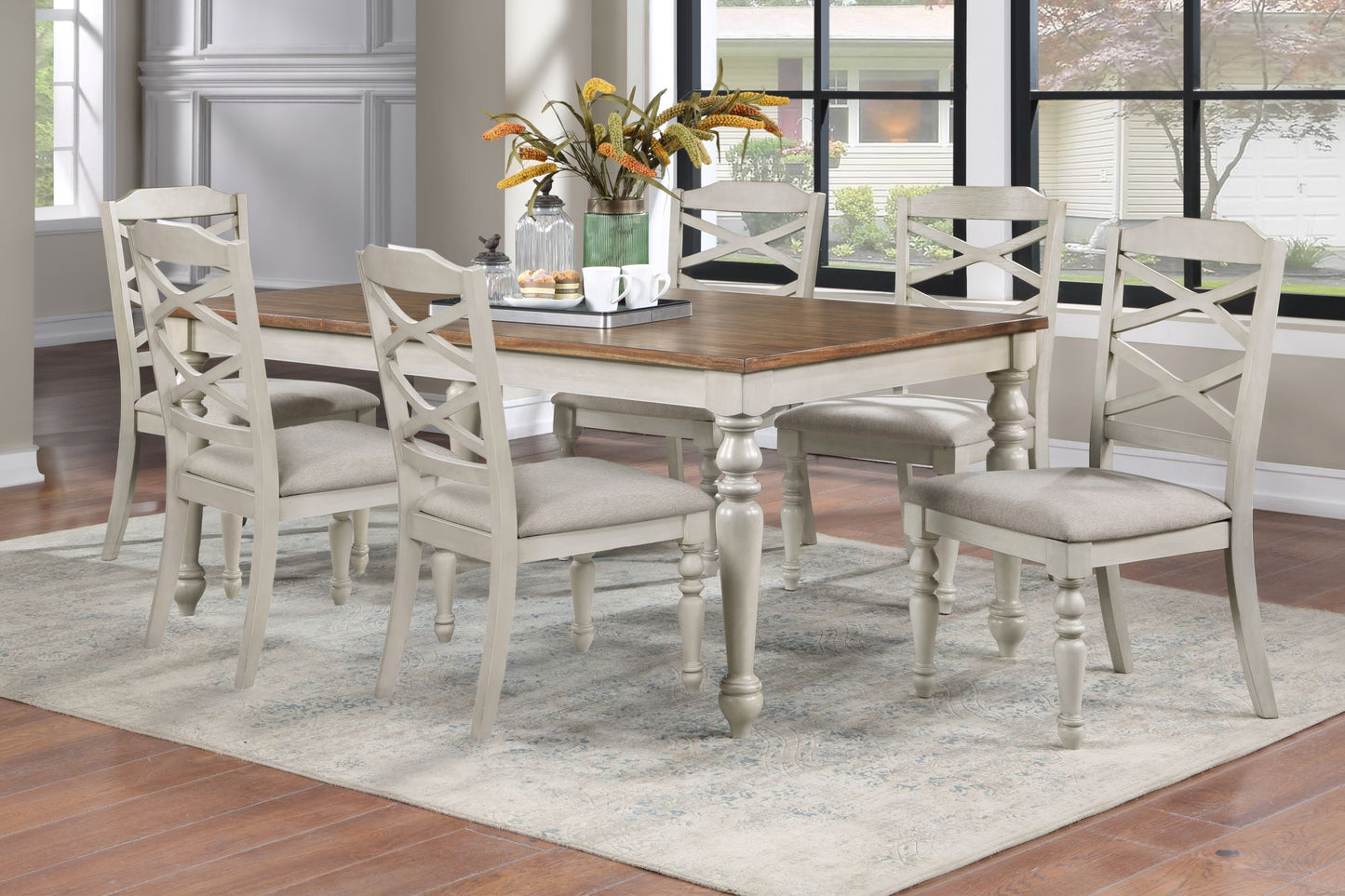 Farmhouse Almond and Oak Two Tone Dining Set