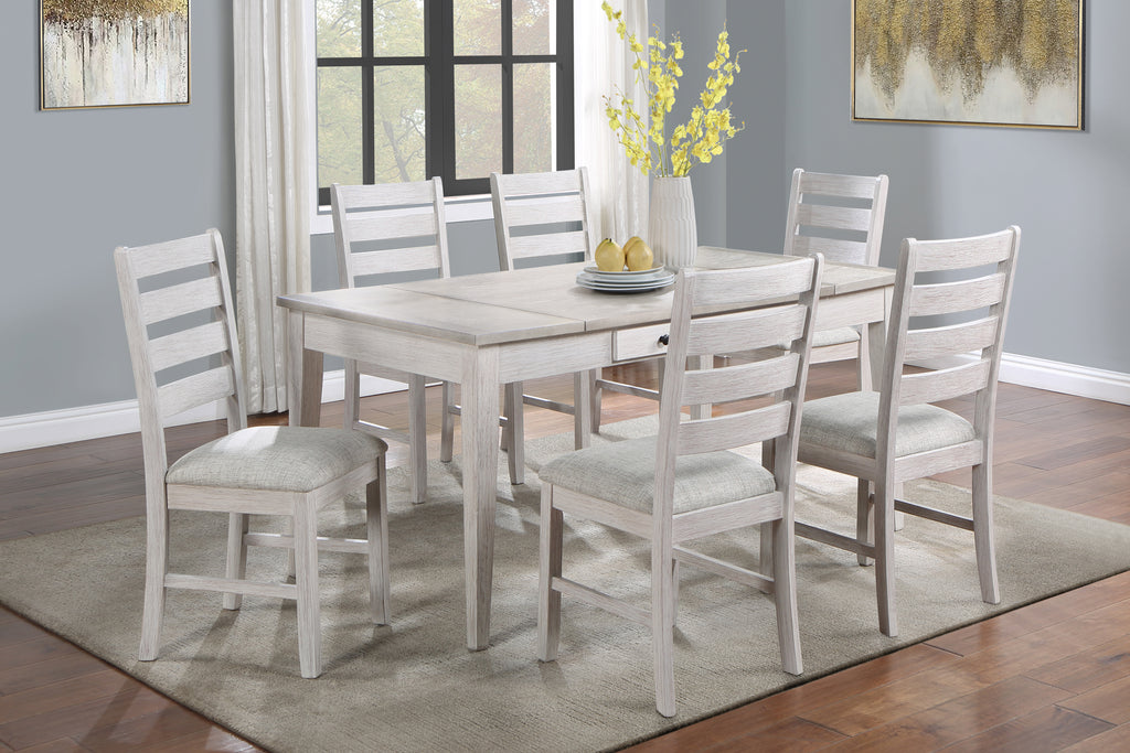 Echo Whitewash Lift Top Storage Dining Table and Six Chairs