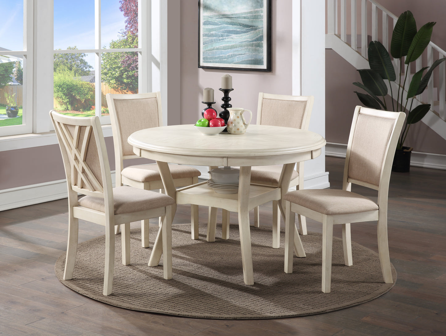 Bisque Starburst Large Round Dining Set