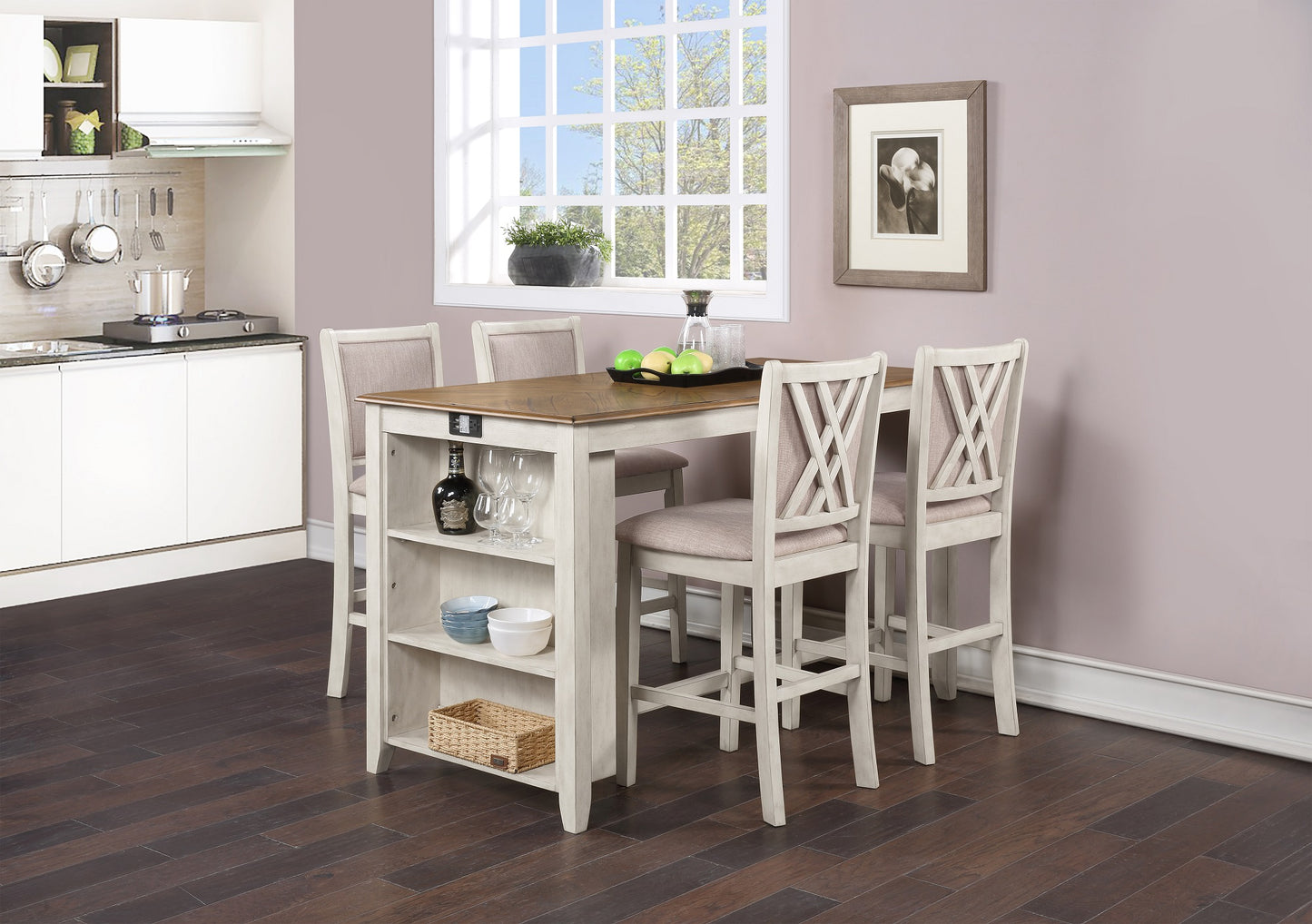 Lattice Cream and Oak USB Counter Dining Set