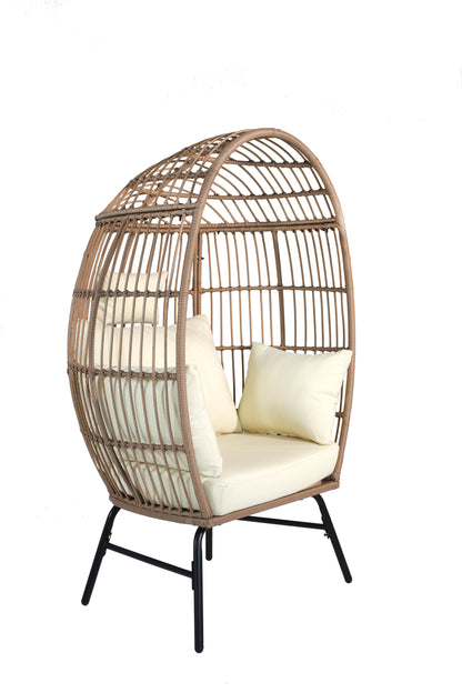 Outdoor Garden Wicker Egg Chair And Footstool Patio Chaise, With Cushions, Outdoor Indoor Basket Chair