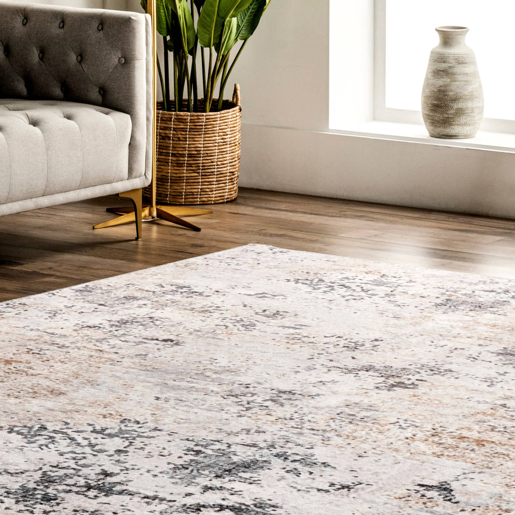 Danae Abstract Machine Washable Area Rug: Ivory / Rectangle / 5' x 8'