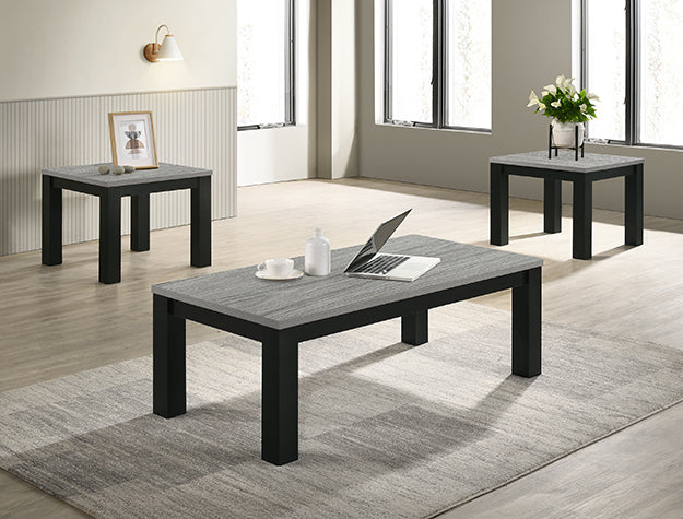 Two Tone Black and Gray Coffee Table and Two End Tables