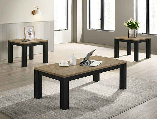 Two Tone Black and Natural Coffee Table and Two End Tables