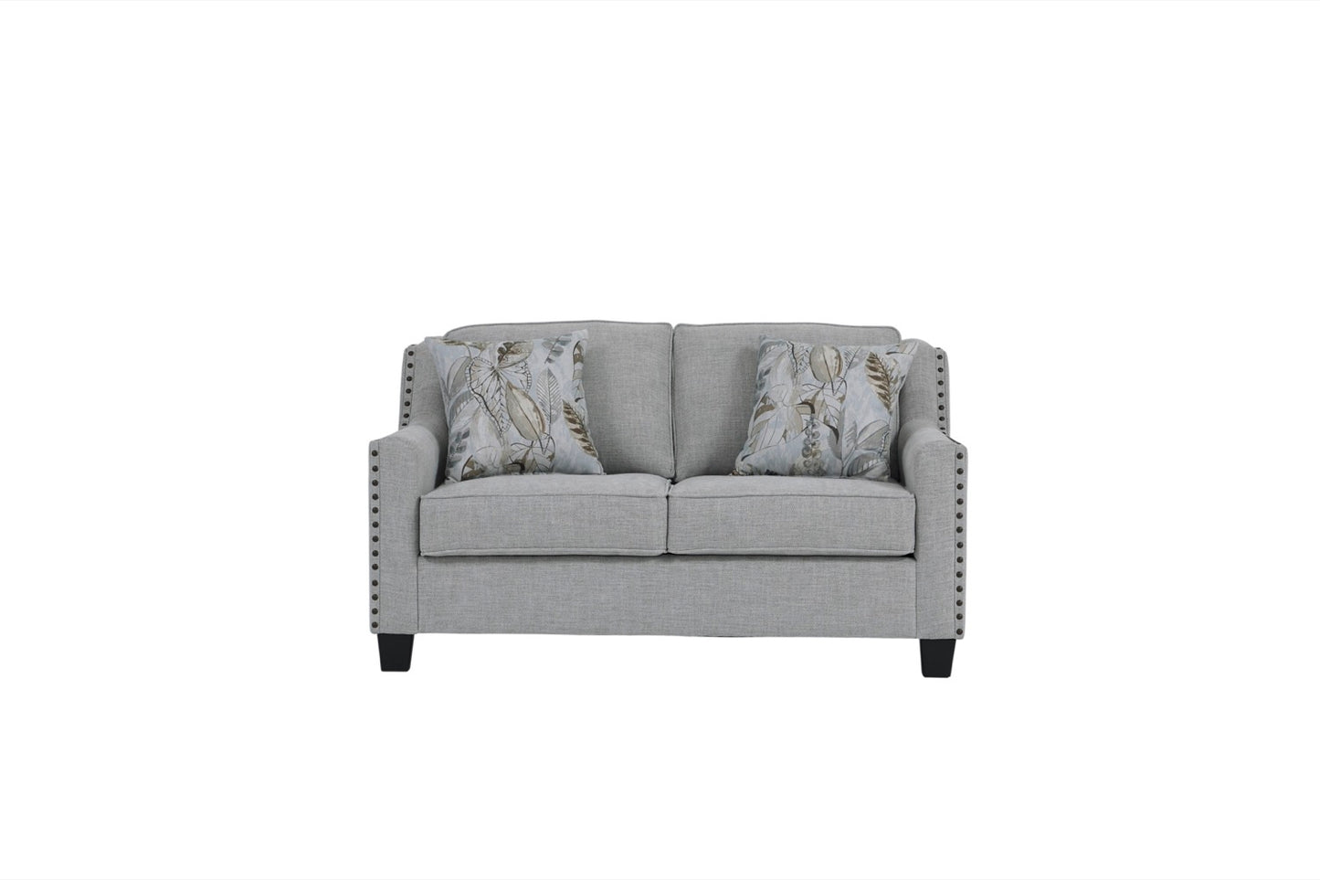 Breezy Mist Gray Nail Head Sofa and Loveseat