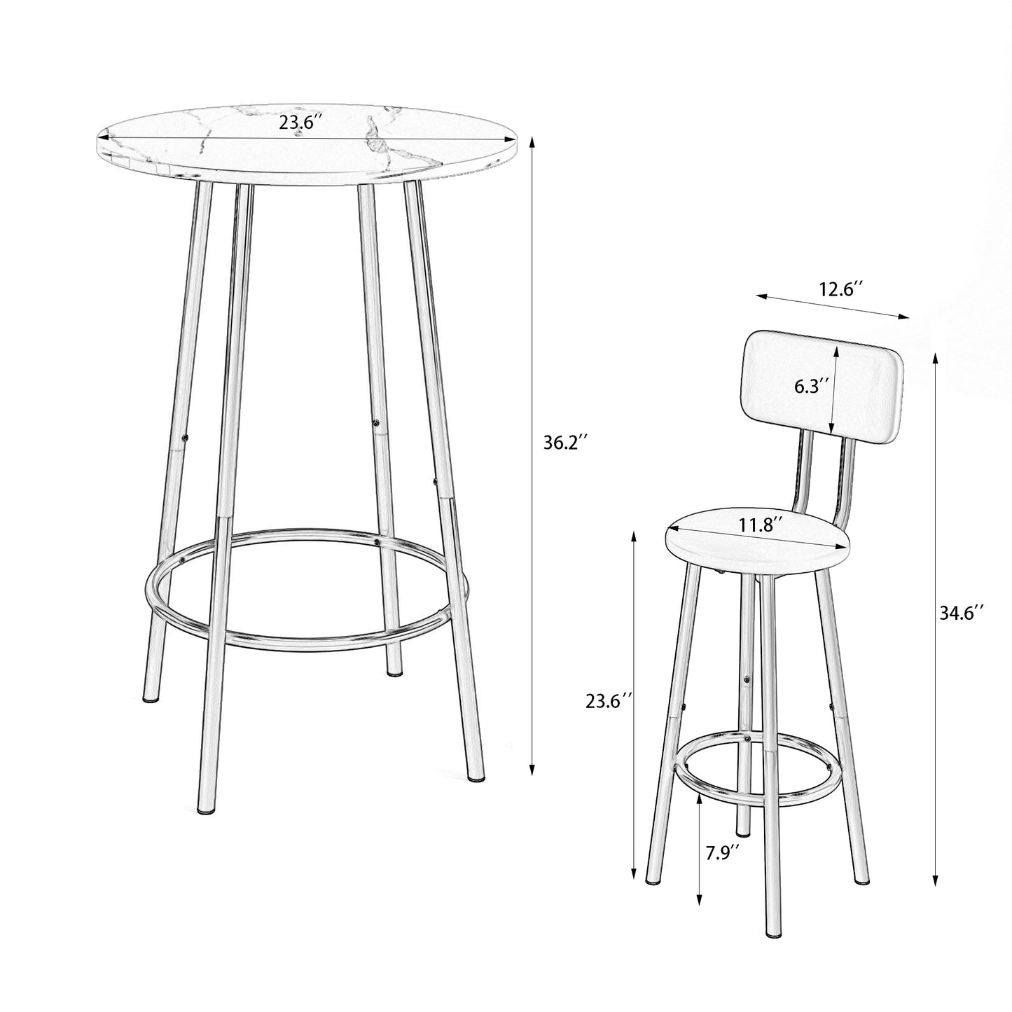 Bar table, equipped with 2 bar stools , with backrest and partition