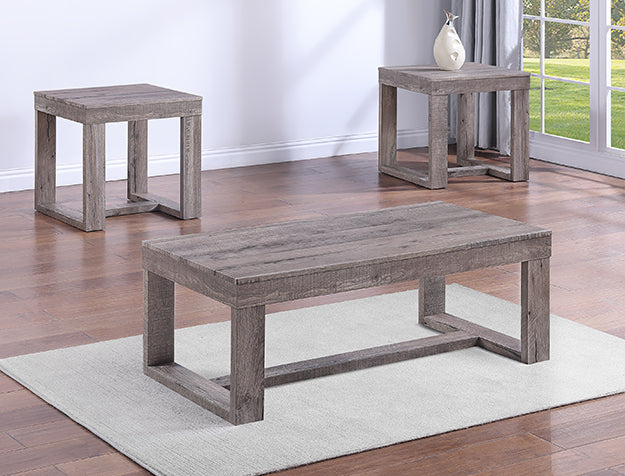 Weathered Wood Gray Coffee Table and Two End Tables