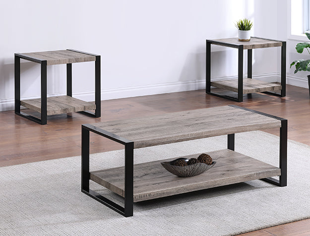 Mildred Weathered Wood Coffee Table and Two end Tables