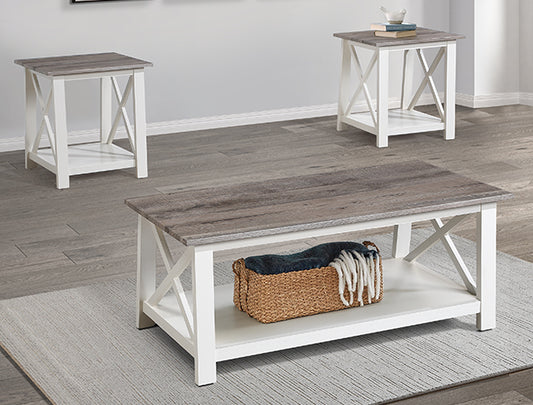 White and Gray Classic X Two Tone Coffee Table Set