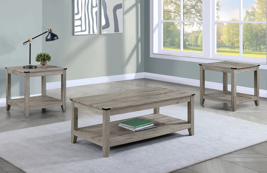 Milton Gray Beige Farmhouse Coffee Table Set