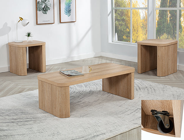 Natural Wood Coffee Table and Two End Tables