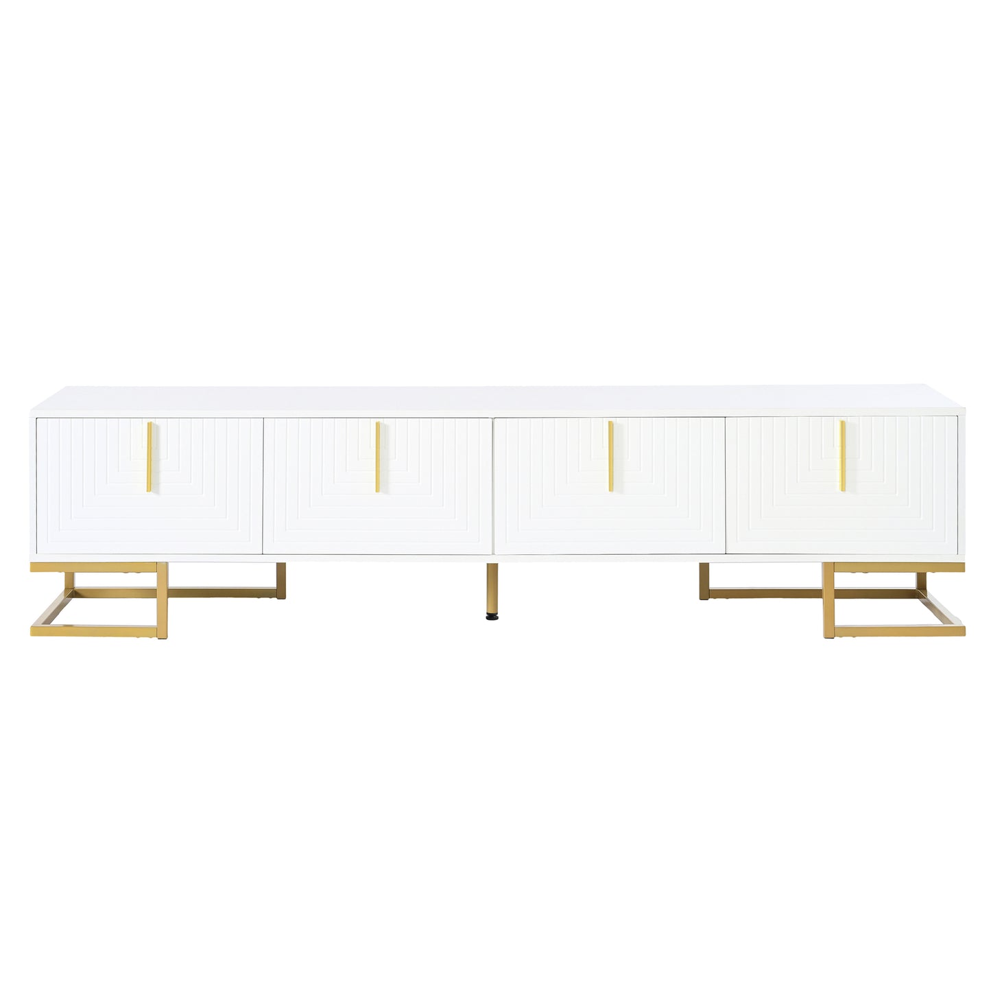 ON-TREND Modern TV Stand with Metal Legs and Gold Handles for TVs Up to 80'', Media Console Table with Cabinets and Adjustable Shelves, Luxury TV Cabinet with Geometric Lines for Living Room, White