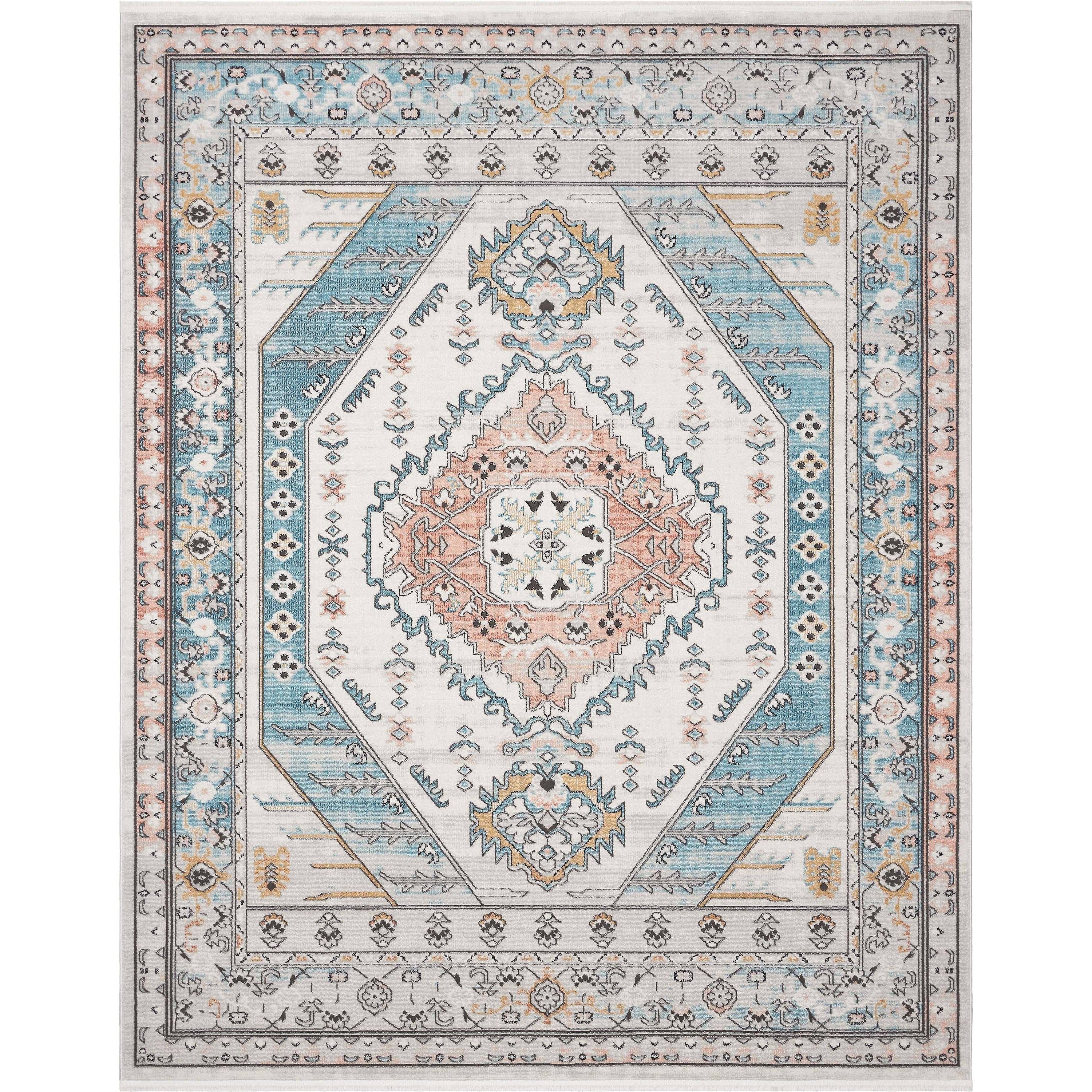 Jane Vintage Bohemian Aztec Tribal Blue Rug: 5'3" x 7'3"