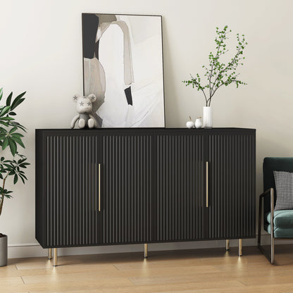 Black Modern Buffet Cabinet with Storage, Fluted Sideboard Large Buffet with Adjustable Shelves, Credenza, Accent Cabinet Console Table