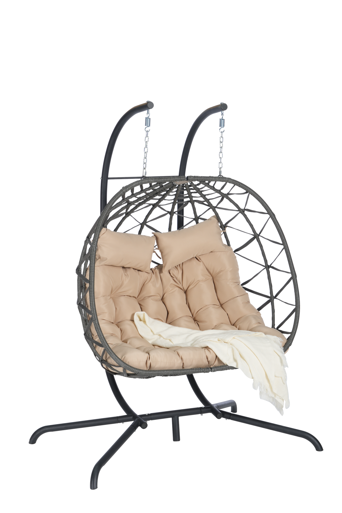 2 Person Outdoor Rattan Hanging Chair Patio Wicker Egg Chair