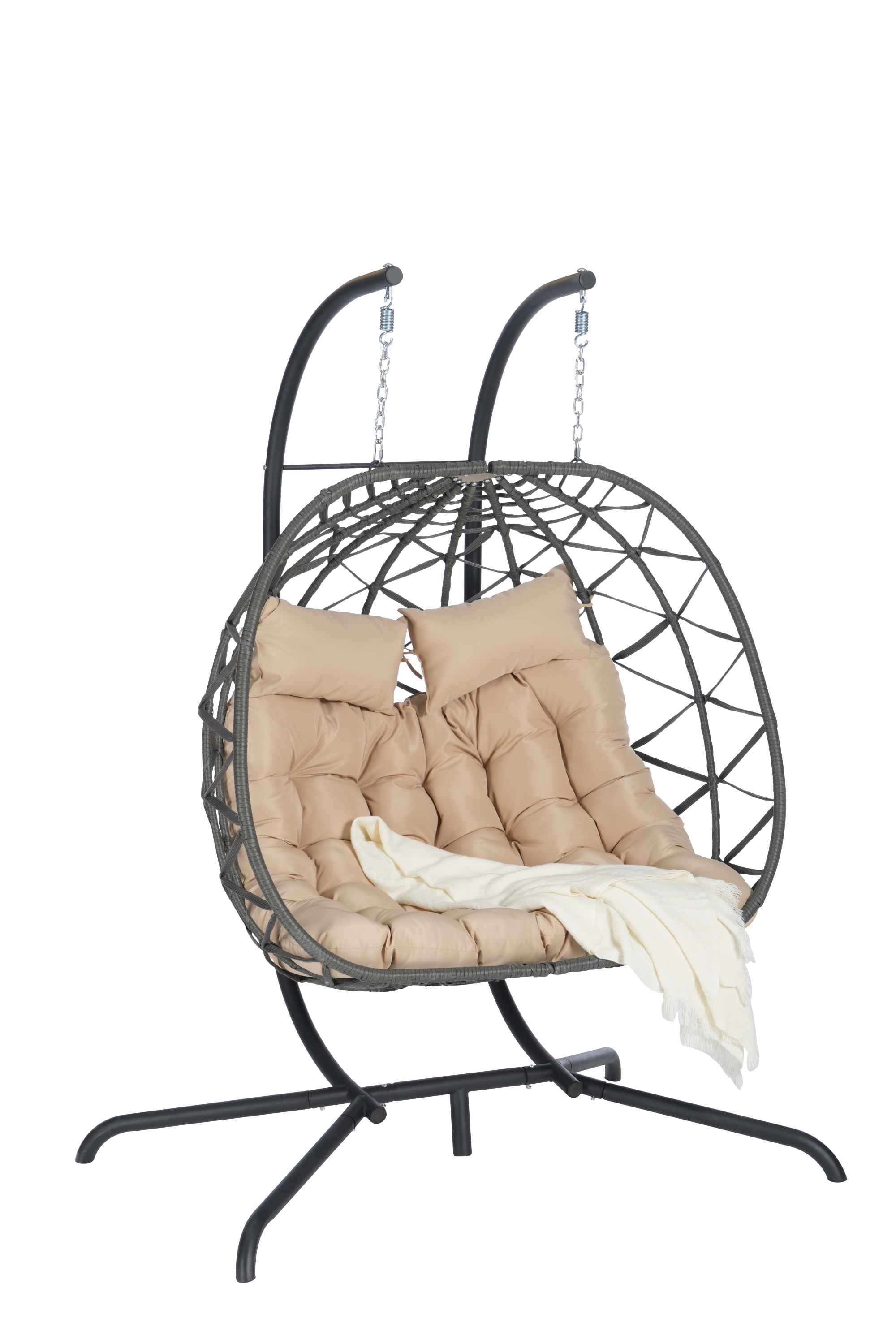 2 Person Outdoor Rattan Hanging Chair Patio Wicker Egg Chair