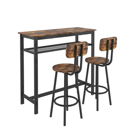 Bar table, equipped with 2 bar stools , with backrest and partition (Rustic Brown)