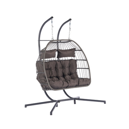 2 Person Outdoor Rattan Hanging Chair Patio Wicker Egg Chair