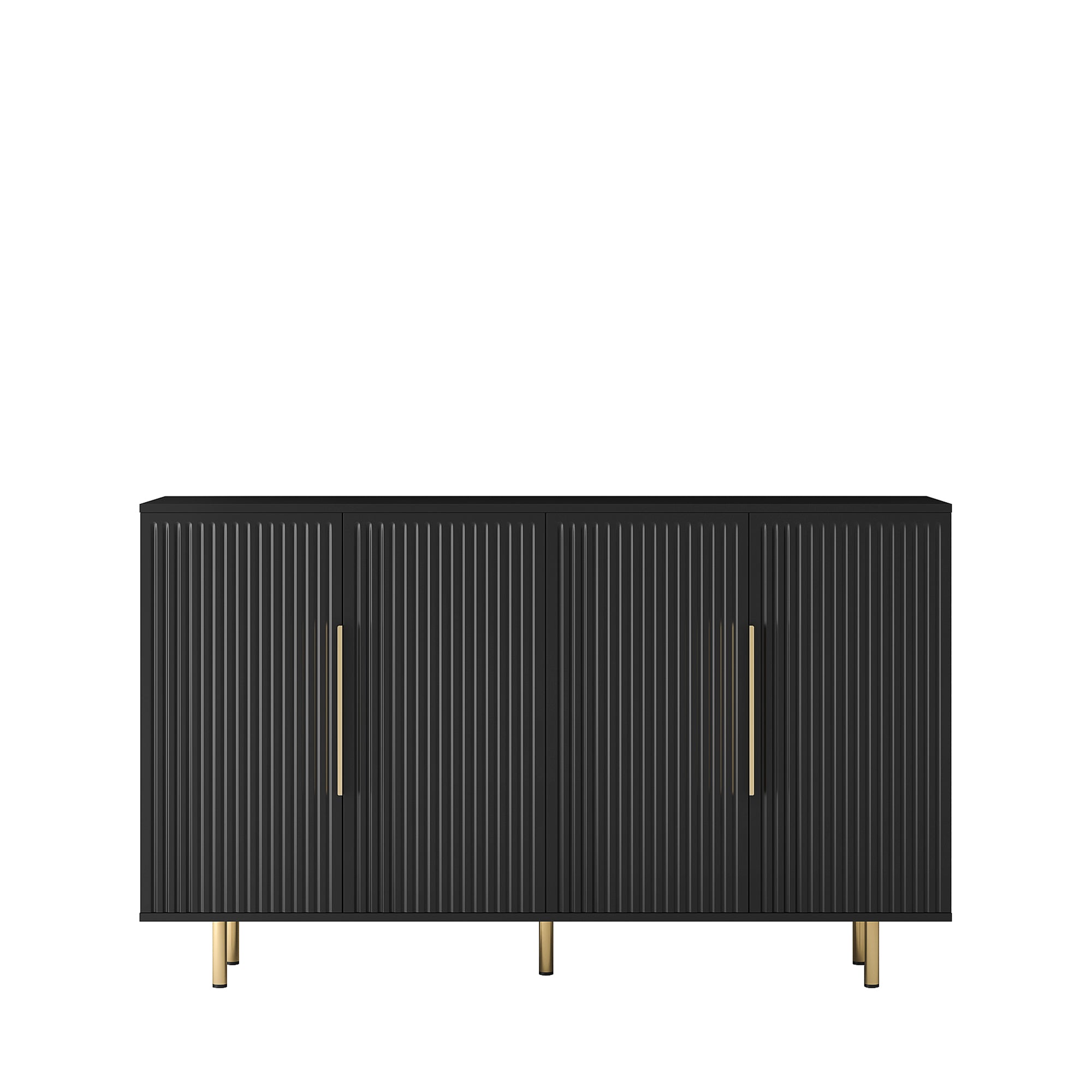 Black Modern Buffet Cabinet with Storage, Fluted Sideboard Large Buffet with Adjustable Shelves, Credenza, Accent Cabinet Console Table