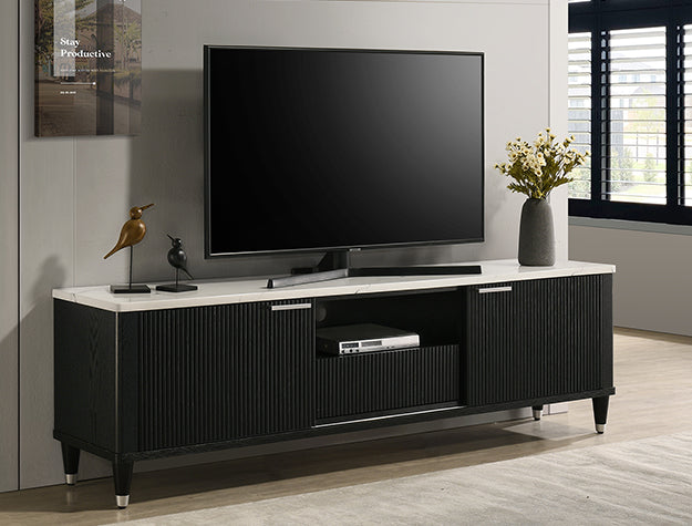 Contemporary Black and White Marble Entertainment Center