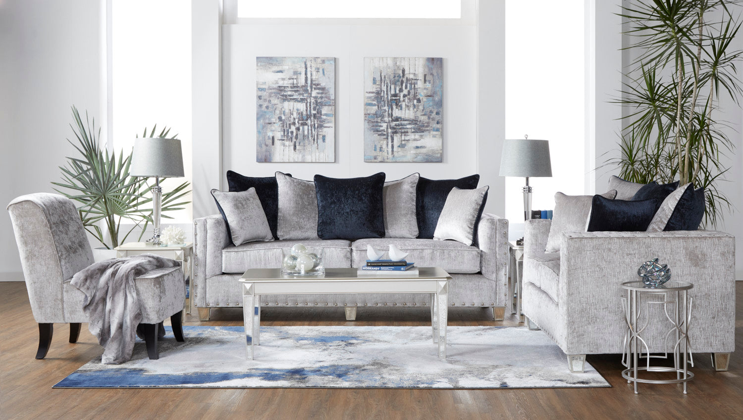 Modern Glamour Bliss Dove Sofa and Loveseat