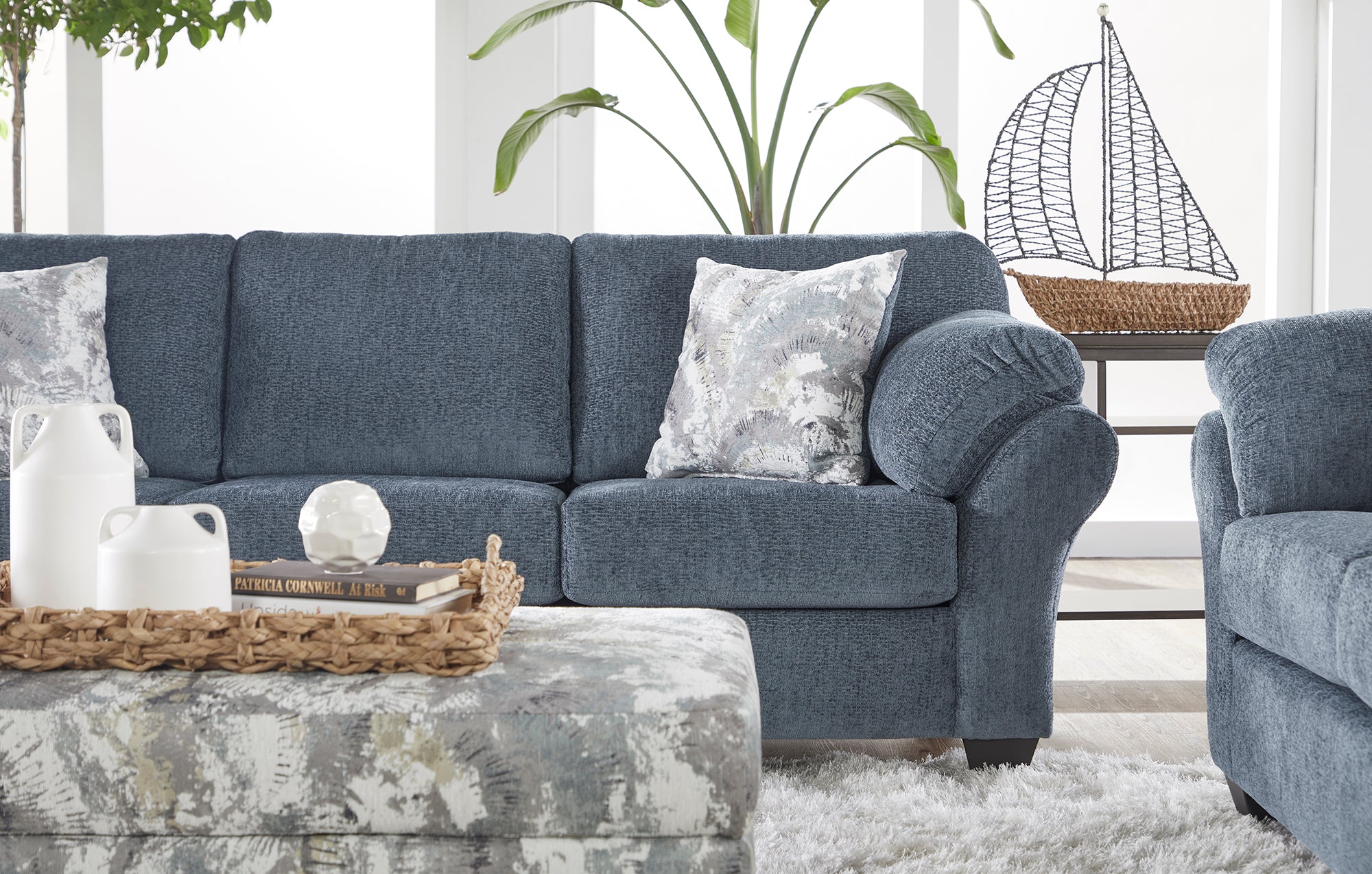 Yoga Blue Sofa and Loveseat