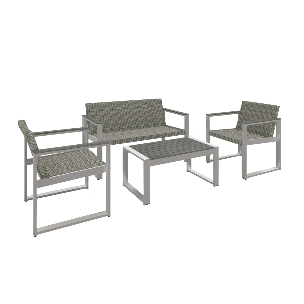 Aluminum and Rattan Modern 4 Piece Sofa Seating Group For Patio Garden Outdoor