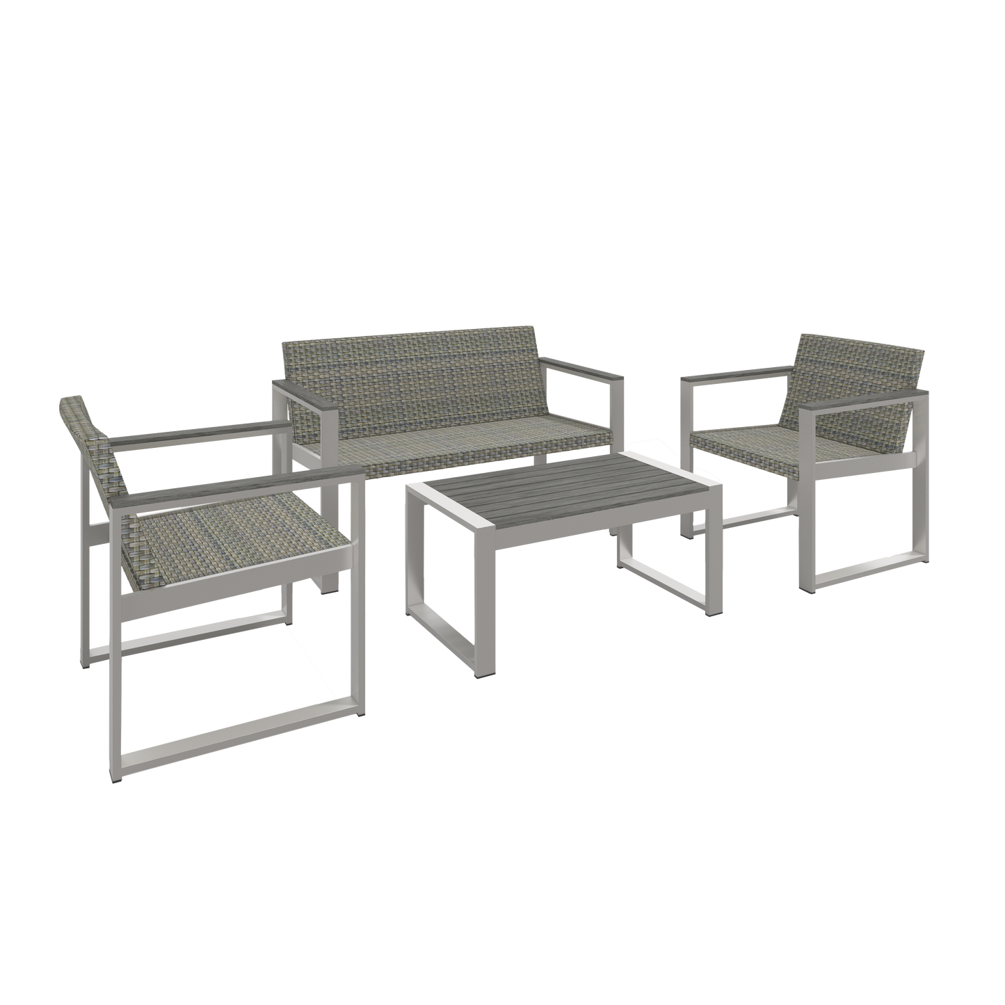 Aluminum and Rattan Modern 4 Piece Sofa Seating Group For Patio Garden Outdoor