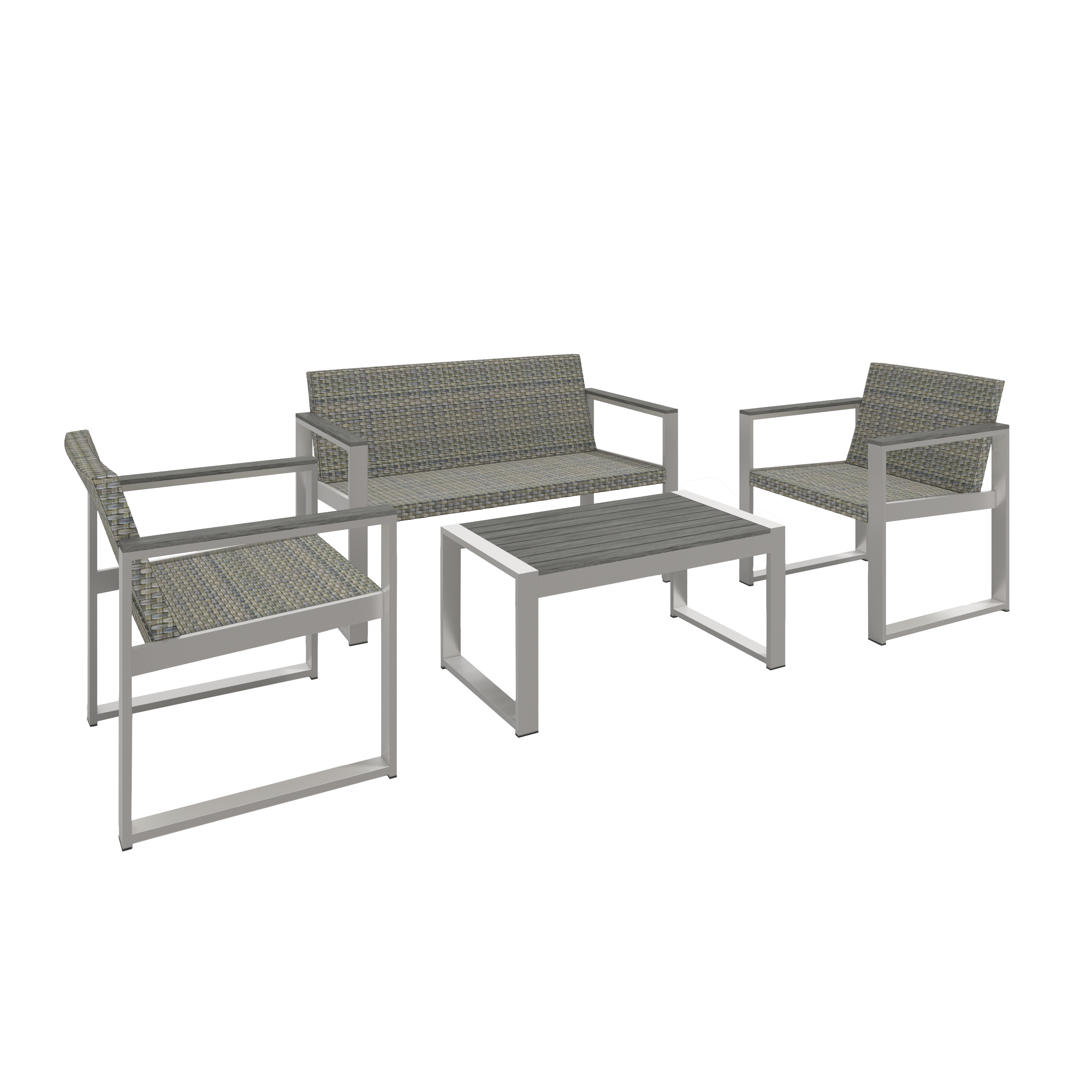 Aluminum and Rattan Modern 4 Piece Sofa Seating Group For Patio Garden Outdoor