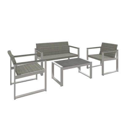 Aluminum and Rattan Modern 4 Piece Sofa Seating Group For Patio Garden Outdoor