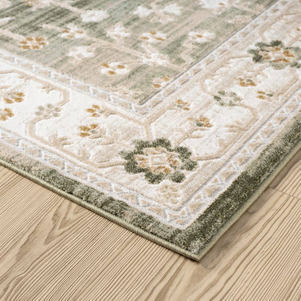 Abani Rugs Ivy Vintage Green Floral Area Rug: 5'3" x 7'6"