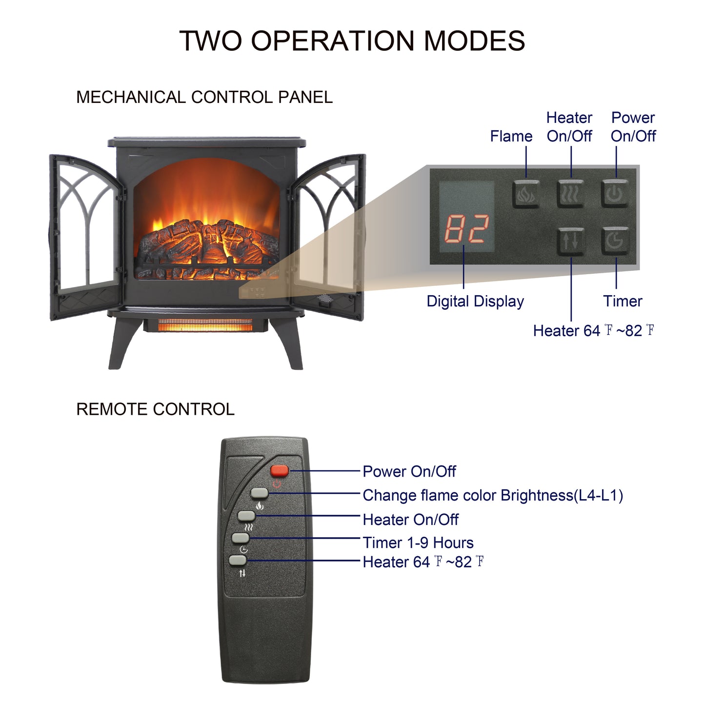 24 inch 3D  Flame Electric Infrared Quartz Fireplace Stove with remote control