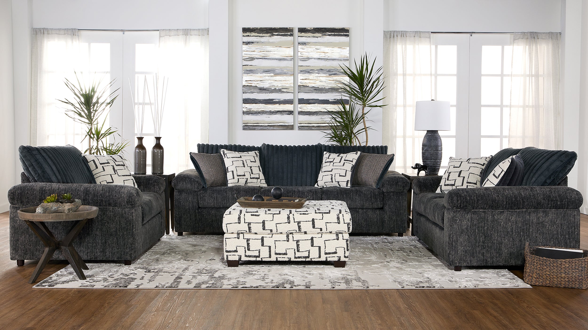 Galactic Charcoal Soft Gray Sofa and Loveseat