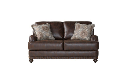 Antique Ridgeline Bronze Nailhead Sofa and Loveseat