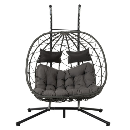 2 Persons Egg Chair with Stand Indoor Outdoor Swing Chair Patio Wicker Hanging Egg Chair Hanging Basket Chair with Stand for Bedroom Living Room Balcony