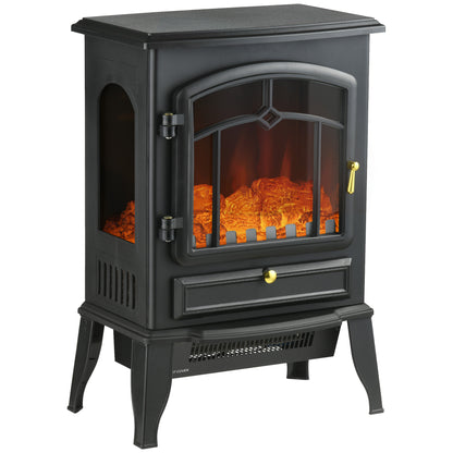 HOMCOM Electric Fireplace Stove, 22" Freestanding Fireplace Heater with 3-Sided Realistic Flame, Overheating Protection, Adjustable Temperature, Portable, 750W/1500W, Black