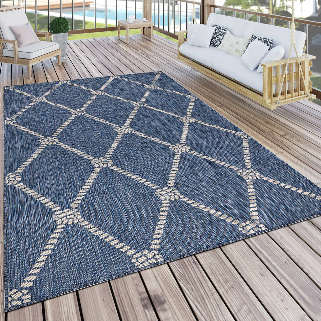 Samantha Nautical Knot Navy/White Indoor/Outdoor Area Rug: 5'3" x 7'