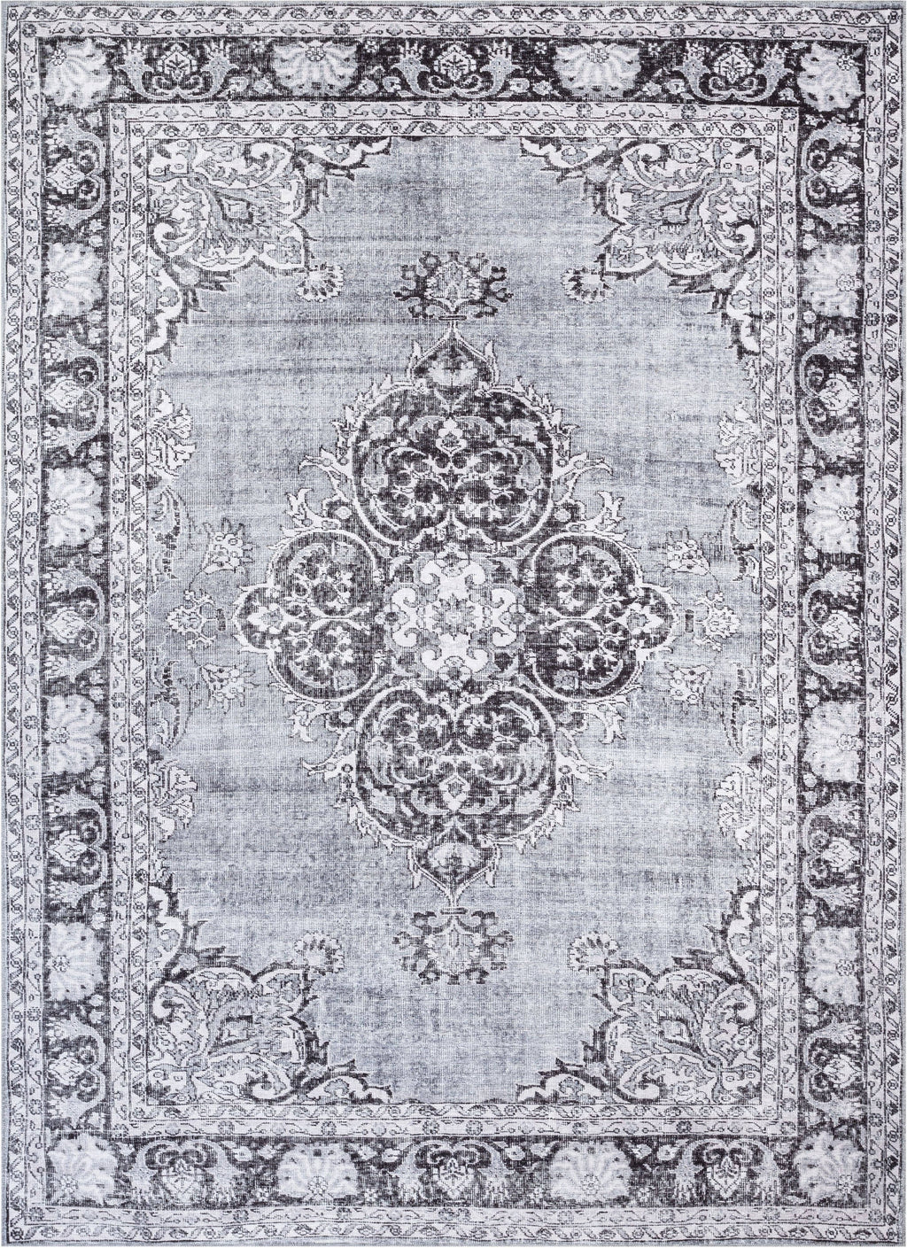 Tarifa Vintage Bohemian Medallion Grey Machine Washable Rug: 3'9" x 5'7"