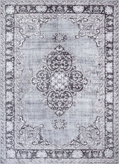 Tarifa Vintage Bohemian Medallion Grey Machine Washable Rug: 3'9" x 5'7"