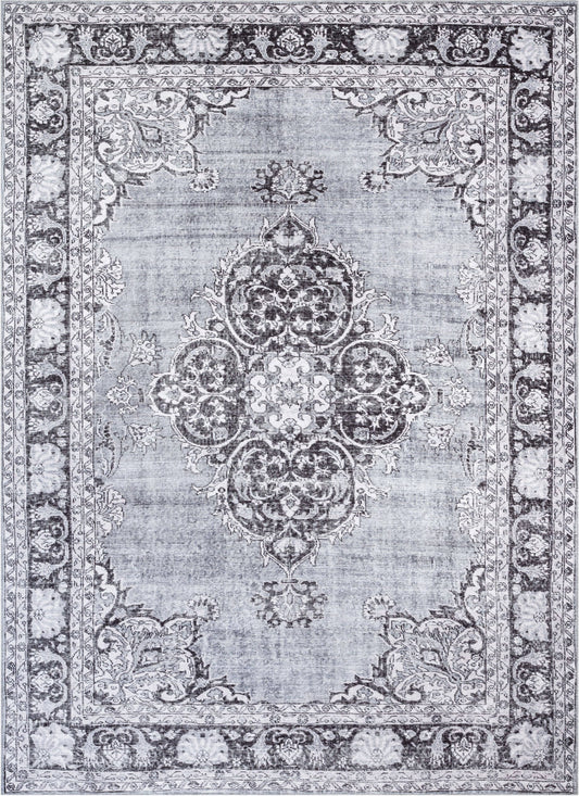 Tarifa Vintage Bohemian Medallion Grey Machine Washable Rug: 3'9" x 5'7"