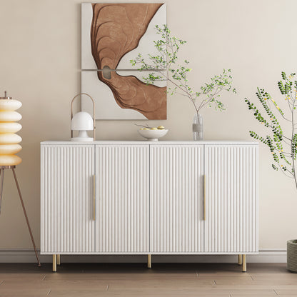 White Modern Buffet Cabinet with Storage, Fluted Sideboard Large Buffet with Adjustable Shelves, Credenza, Accent Cabinet Console Table