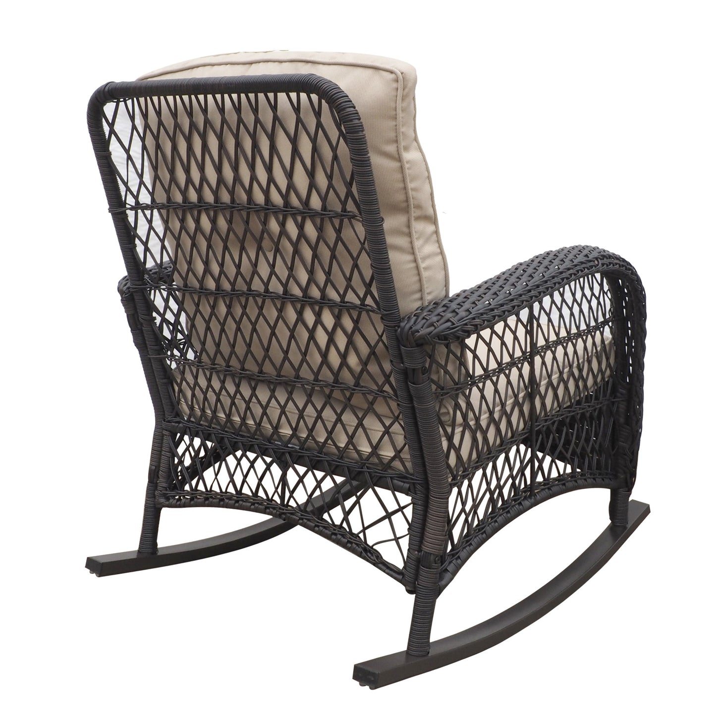 3 Pieces Conversation Set, Outdoor Wicker Rocker Patio Bistro Set, Rocking Chair with Glass Top Side Table