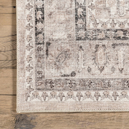 Davi Faded Stain-Resistant Machine Washable Area Rug: Taupe / Rectangle / 5' x 8'