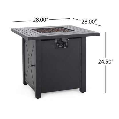 Outdoor Patio Propane Fire Pit 24.5'' H x 28'' W Square Iron Gas-burning Fire Table - 40,000 BTU, Tank in side, Black