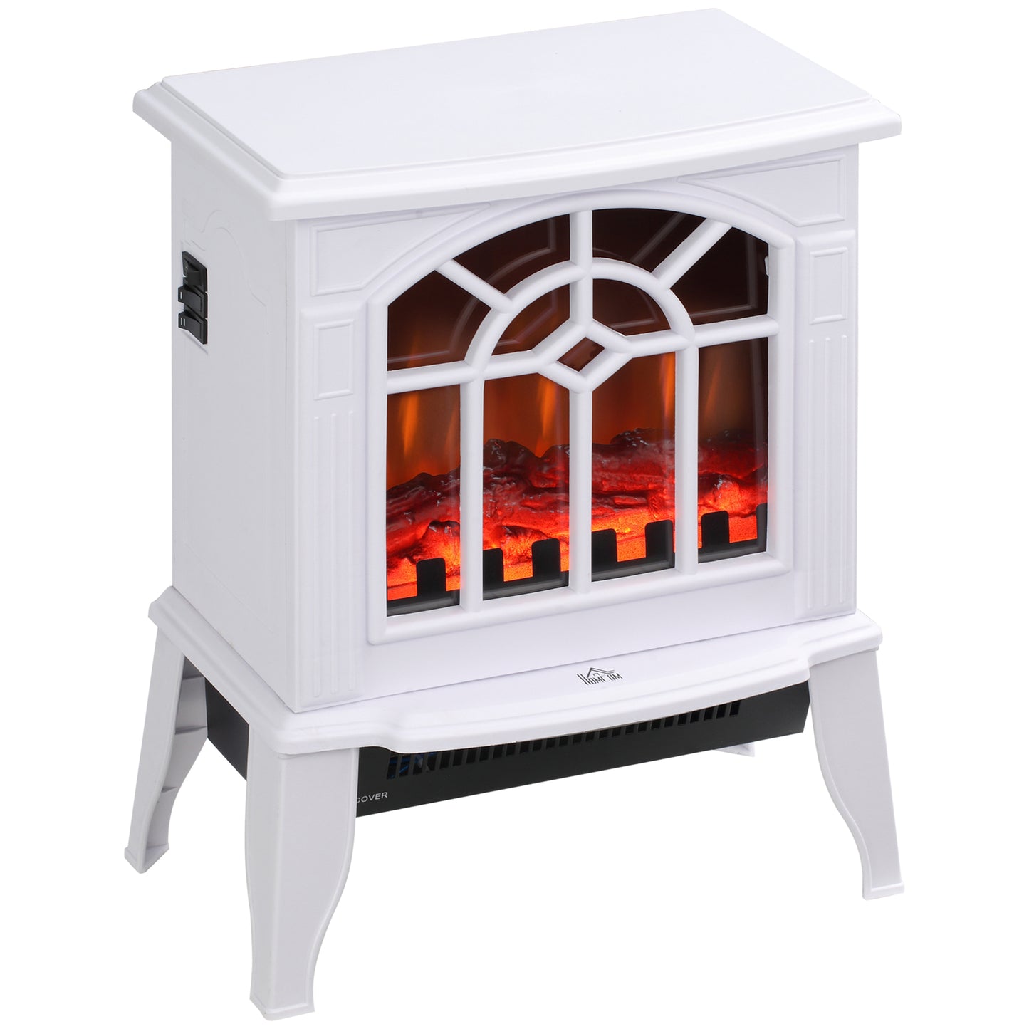 HOMCOM Electric Fireplace Stove, 18" Freestanding Fireplace Heater with Realistic Flame, Overheating Protection, Portable, 750W/1500W, White